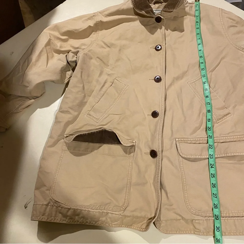 LL Bean Jacket Women’s 1X Tan Canvas Chore Barn Work Field Coat Lined - Picture 4 of 6
